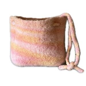 Handcrafted Knit Felted Wool Small Tote Handbag Purse Pink and Orange Colors